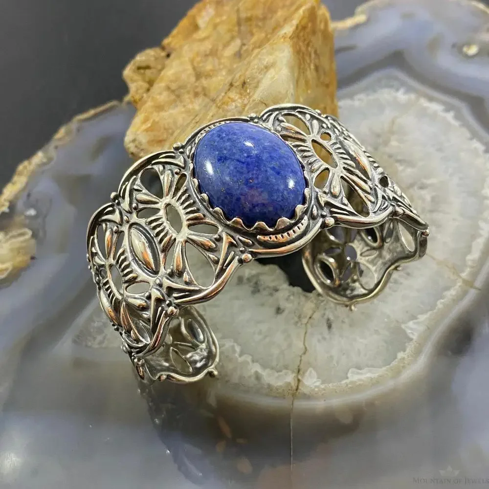 Carolyn Pollack Vintage Southwestern Style Sterling Oval Denim Lapis Bracelet